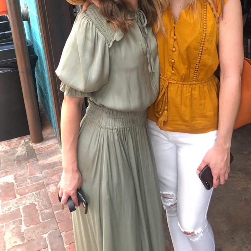 current air olive silk dress